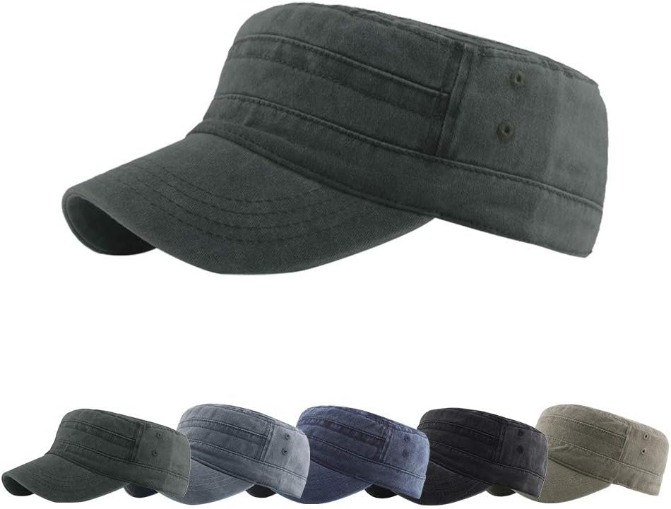 Vintage Military Hat Cap for Men and Women Adjustable Washed Cotton Distressed Army Cap Unisex Soft Lightweight Flat Roof Sport Hat