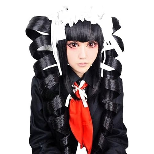 Anogol Gorra de pelo peluca de anime negra para cosplay disfraz sintético para fiesta de Halloween