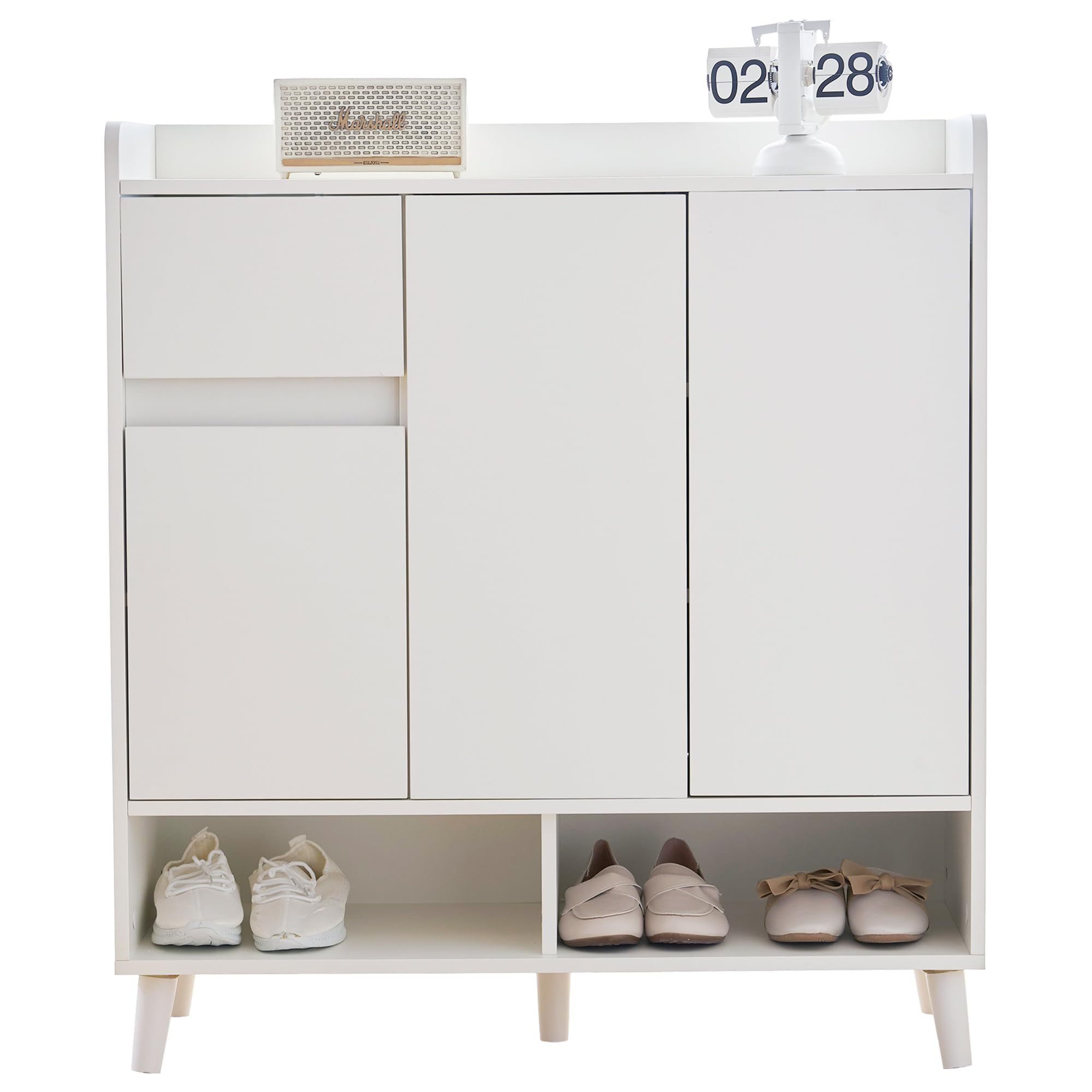 Shye Cassettiera/credenza/scarpiera con ripiani regolabili – Organizzatore per la casa minimalista con gambe in legno massello – Dimensioni: altezza 99 cm x larghezza 90 cm x profondità 35 cm