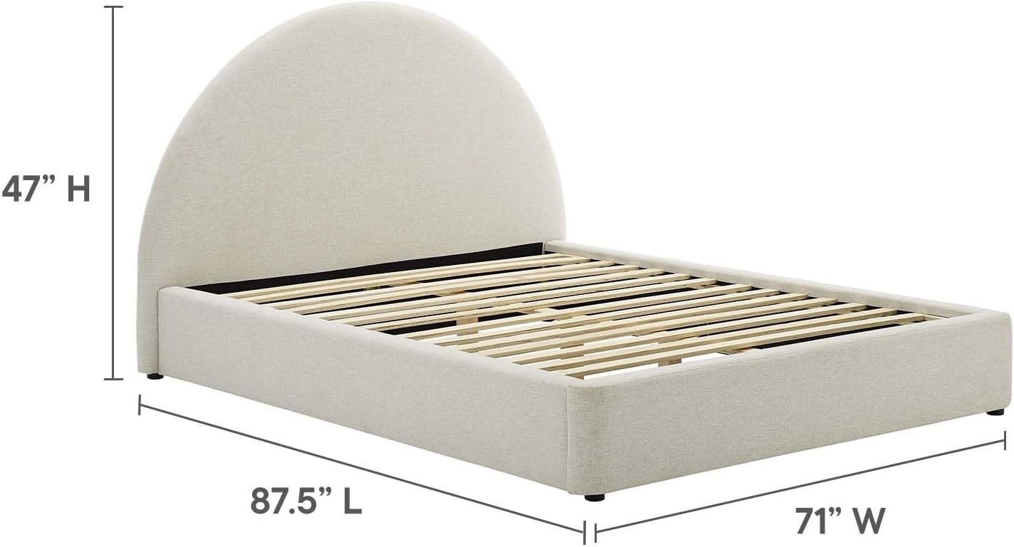 Modway Resort Queen Size Platform Bed with Arch Shaped Round Headboard in Heathered Weave Ivory, Woven Heathered Fabric Upholstery, Soft Cloud Bed Frame, No Box Spring Needed, Strong Wood Slats