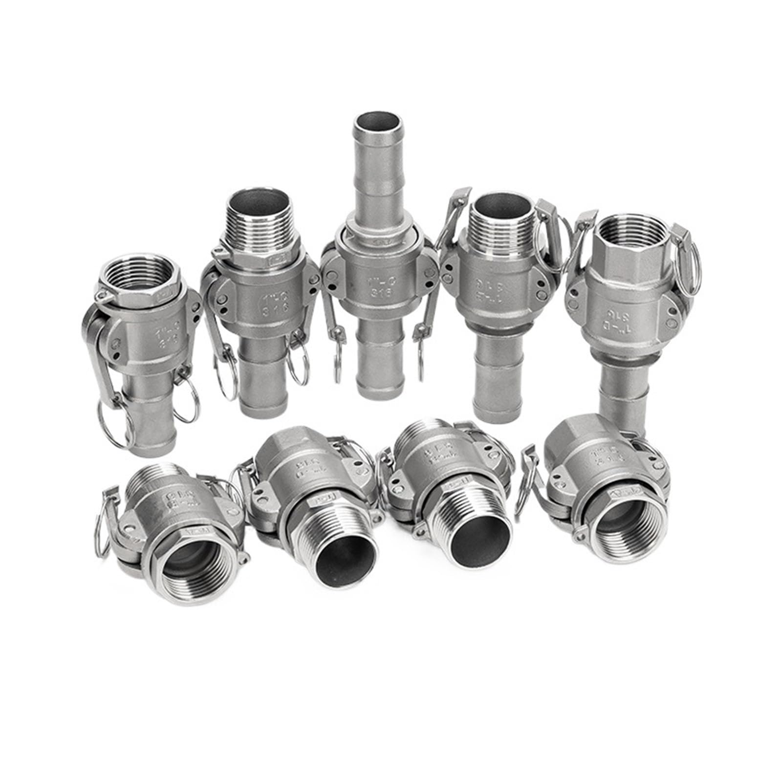 1 unidad de 1/2", 3/4" y 1" de acero inoxidable 304, adaptador de junta de bloqueo de leva para aspersor de jardín, conector de bomba de manguera de desconexión rápida con bloqueo de leva de púa