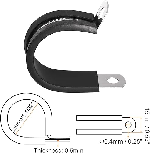Miniatura 2 de uxcell Abrazadera de cable de 1-132 pulgadas (1.024 in) abrazadera de cable de acero inoxidable 304 Abrazadera aislada acolchada en forma de R