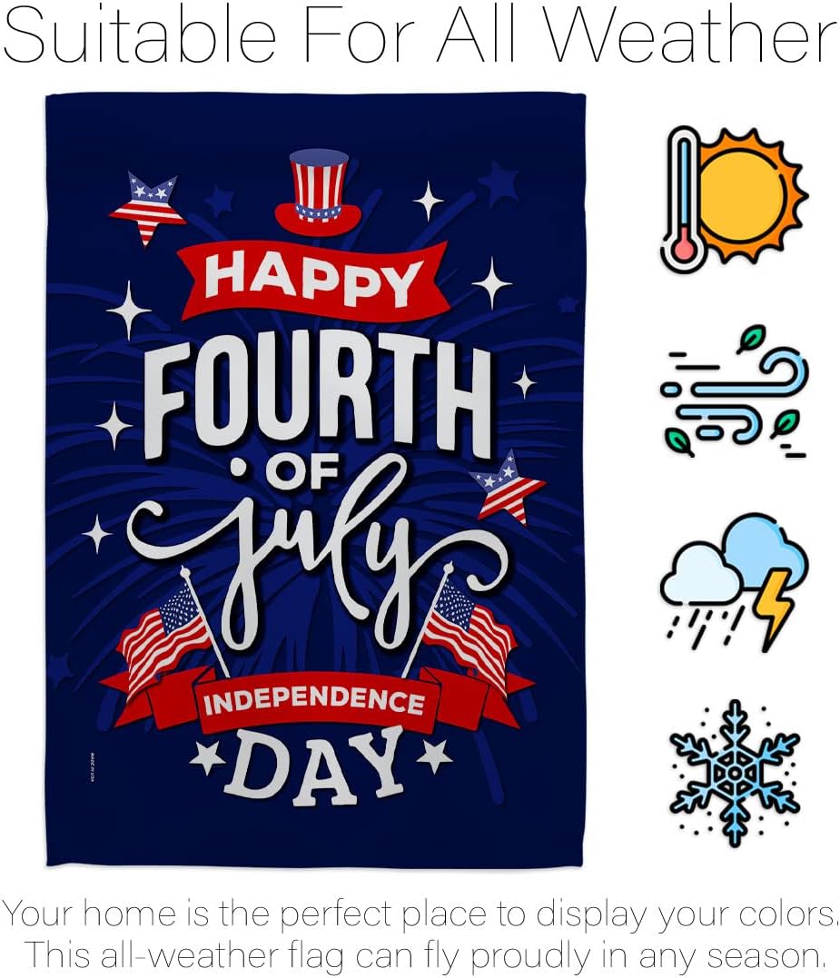 Fourth of July Garden Flag Set Wall Holder Patriotic Independence Day Fireworks BBQ United State American House Decoration Banner Small Yard Gift Double-Sided, 13"x 18.5", Thick Fabric