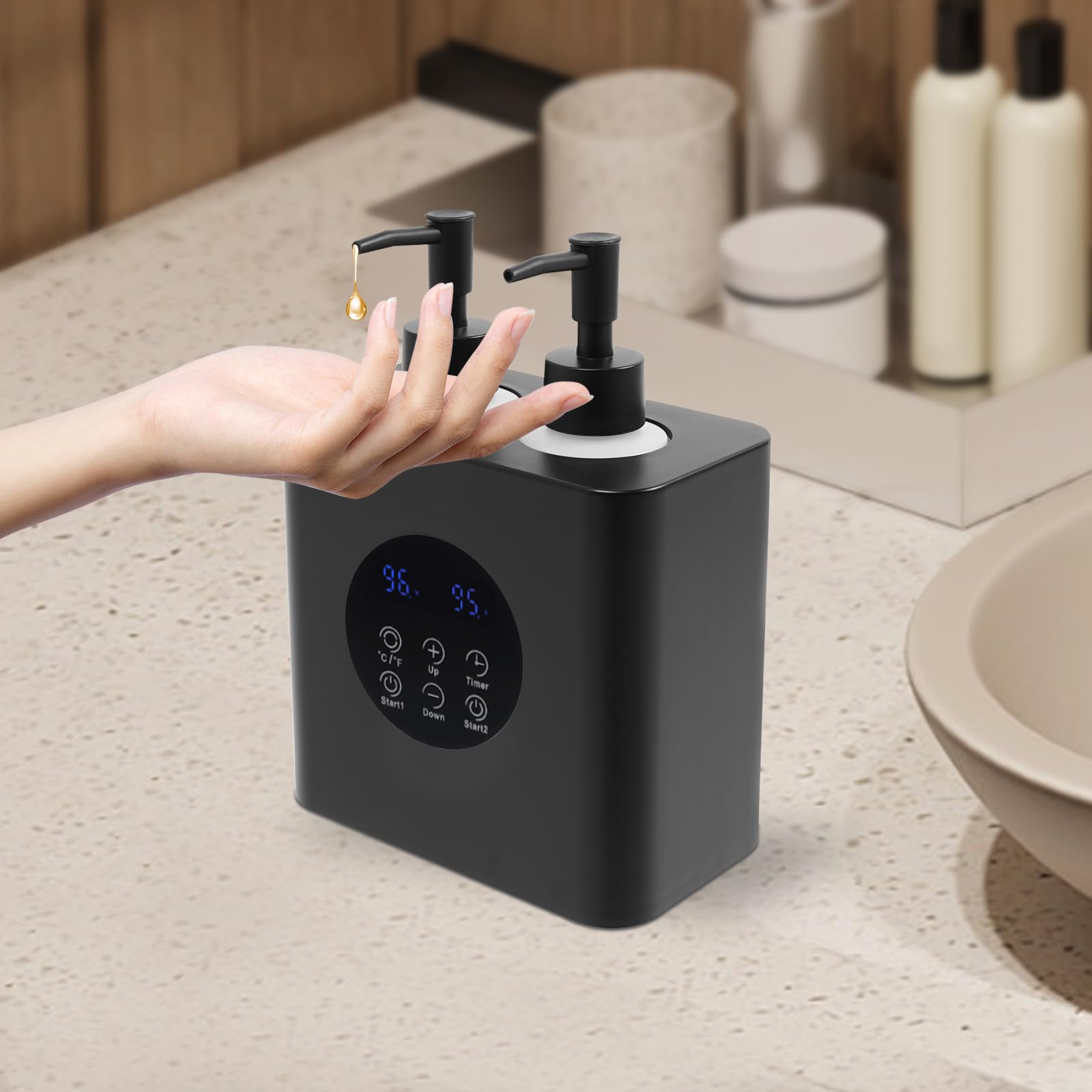 Calentador de aceite de masaje, calentador de aceite de masaje con 4 botellas de aceite esencial, calentador de aceite de masaje para aceite de masaje y aceites esenciales, loción eléctrica