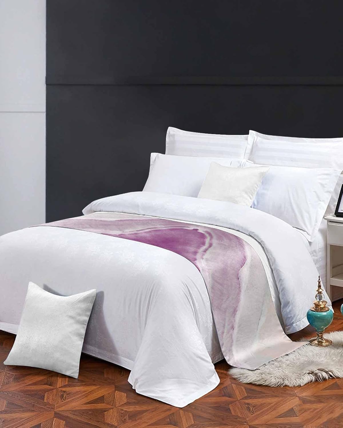 Rose Red Bed Runner Scarf Bedding Accessory For Full Size Bed,Soft Bed Scarves And Runners Stainproof Bedroom Decor For Hotel Wedding Room,Modern Abstract Coastal Ocean Sea Wave Summer 83"x20"