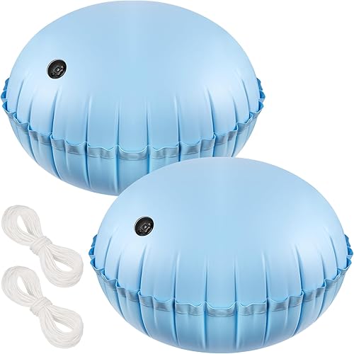2 almohadas de aire de piscina para piscinas sobre el suelo, 4 pies de diámetro. Kit de cierre de invierno con cuerdas, soporte de ecualizador de