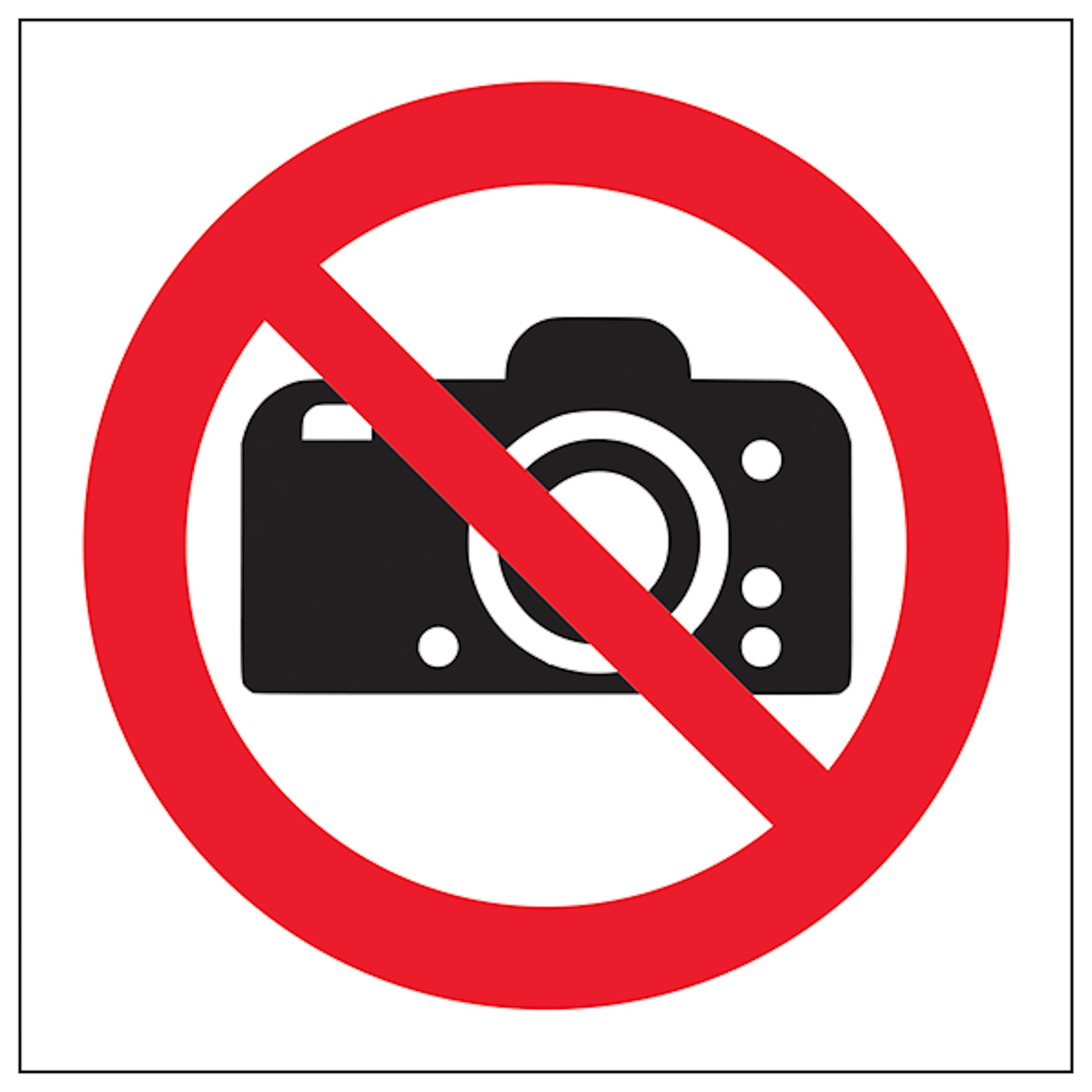 V Safety No Cameras Symbol 100 x 100 mm - Glow In The Dark 1mm Rigid Plastic Safety Sign