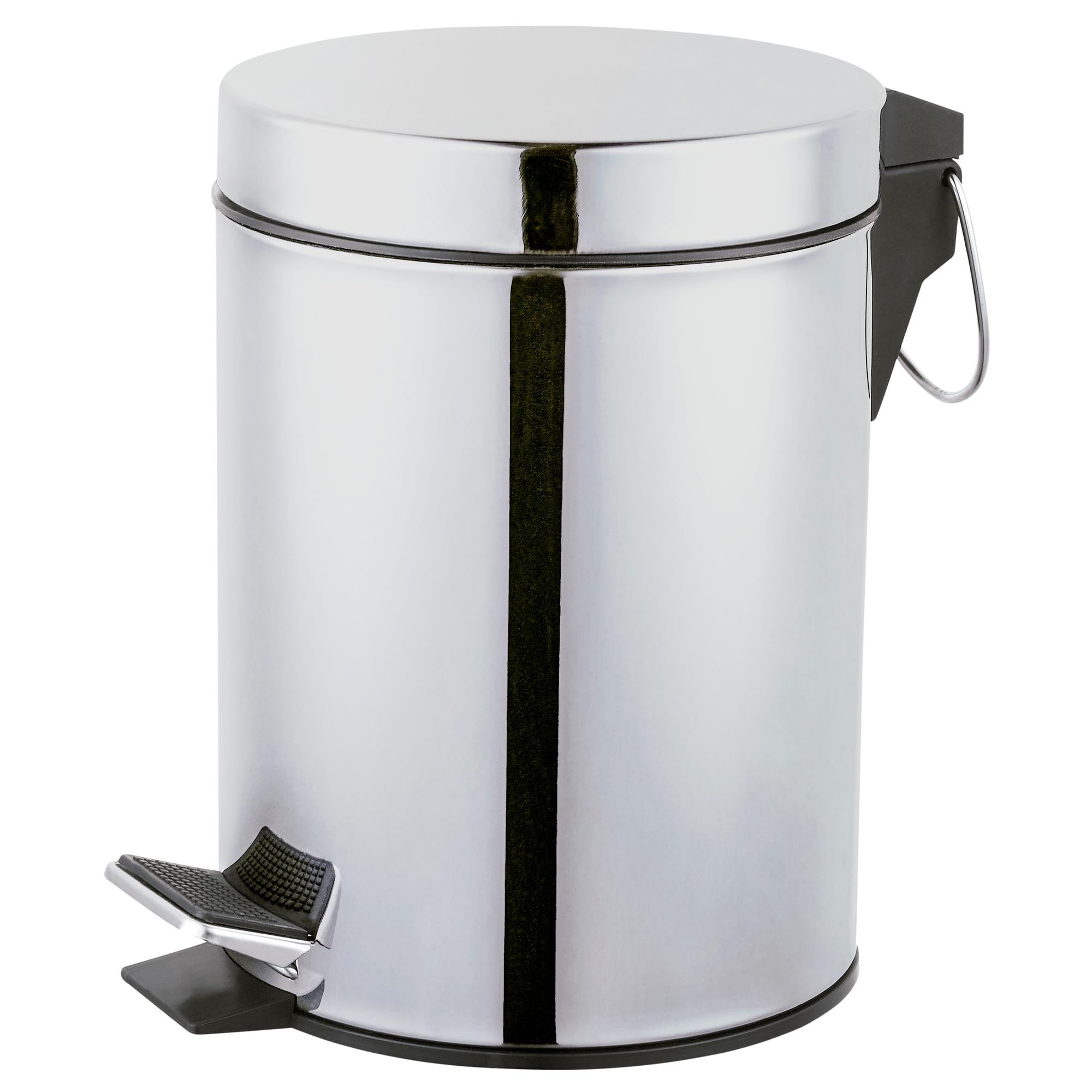 Amig - 3L Bathroom Pedal Bin Mod. Linea - Polished Inox Finish - Hands-Free Hygienic Opening - Ø16.8 x 25.5 cm - Stainless Steel - Round Bin with Removable Inner Bucket