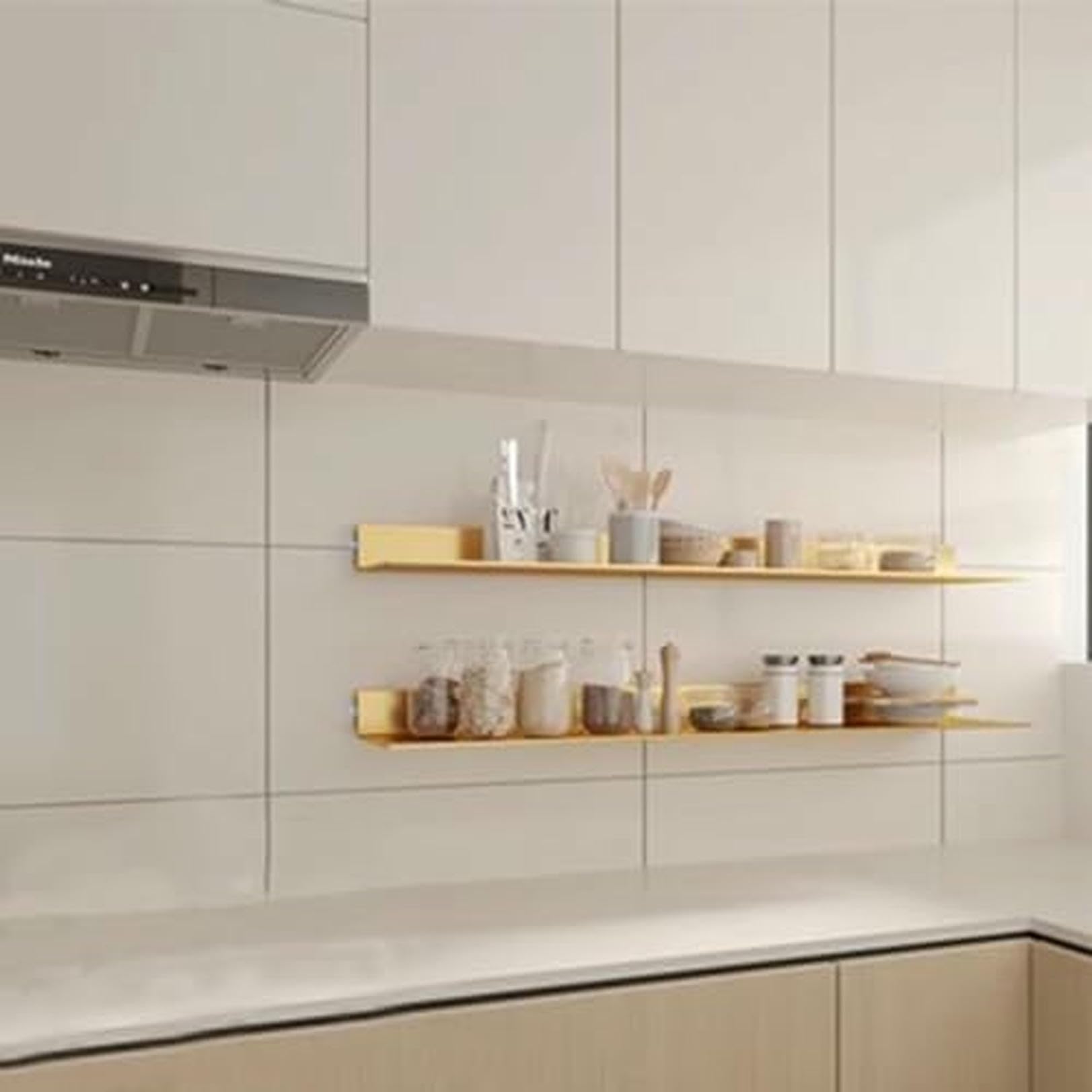 Mensole da Parete galleggianti con Luce a LED, in Lega di Alluminio, portabottiglie da Parete （Gold-90x15cm）