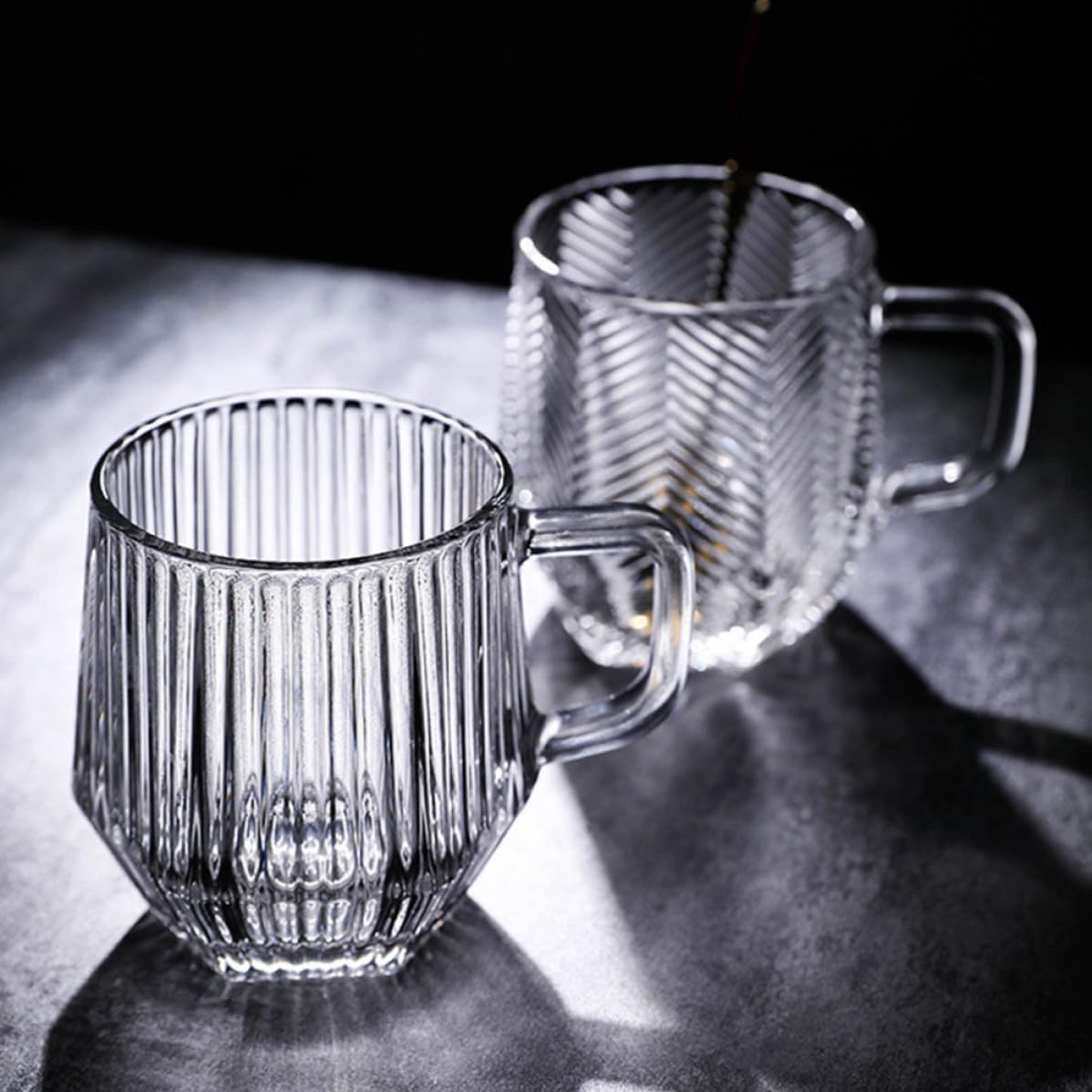 6 Stück Kaffeetassen aus Glas mit Henkel Klassische Teegläser mit Vertikalen Streifen Vielseitig und Leicht zu Reinigen Elegantes Design für Alltag