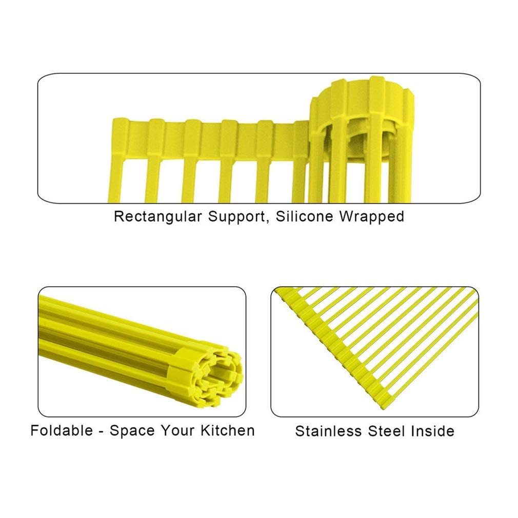 Égouttoir à vaisselle – Égouttoir de cuisine enroulable en silicone, antidérapant, multi-usages, pour évier – 53 x 32 cm, solution de séchage pour vaisselle peu encombrante