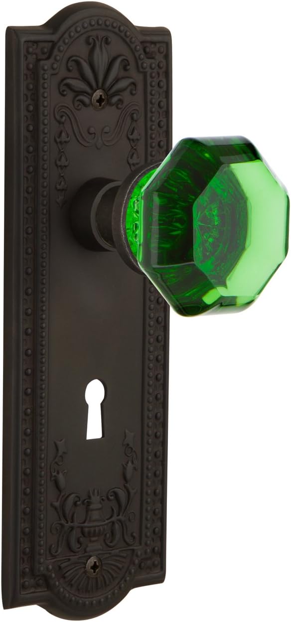 Nostalgic Warehouse 726303 Meadows Plate Interior Mortise Waldorf Emerald Door Knob in Timeless Bronze, 2.25 with Keyhole