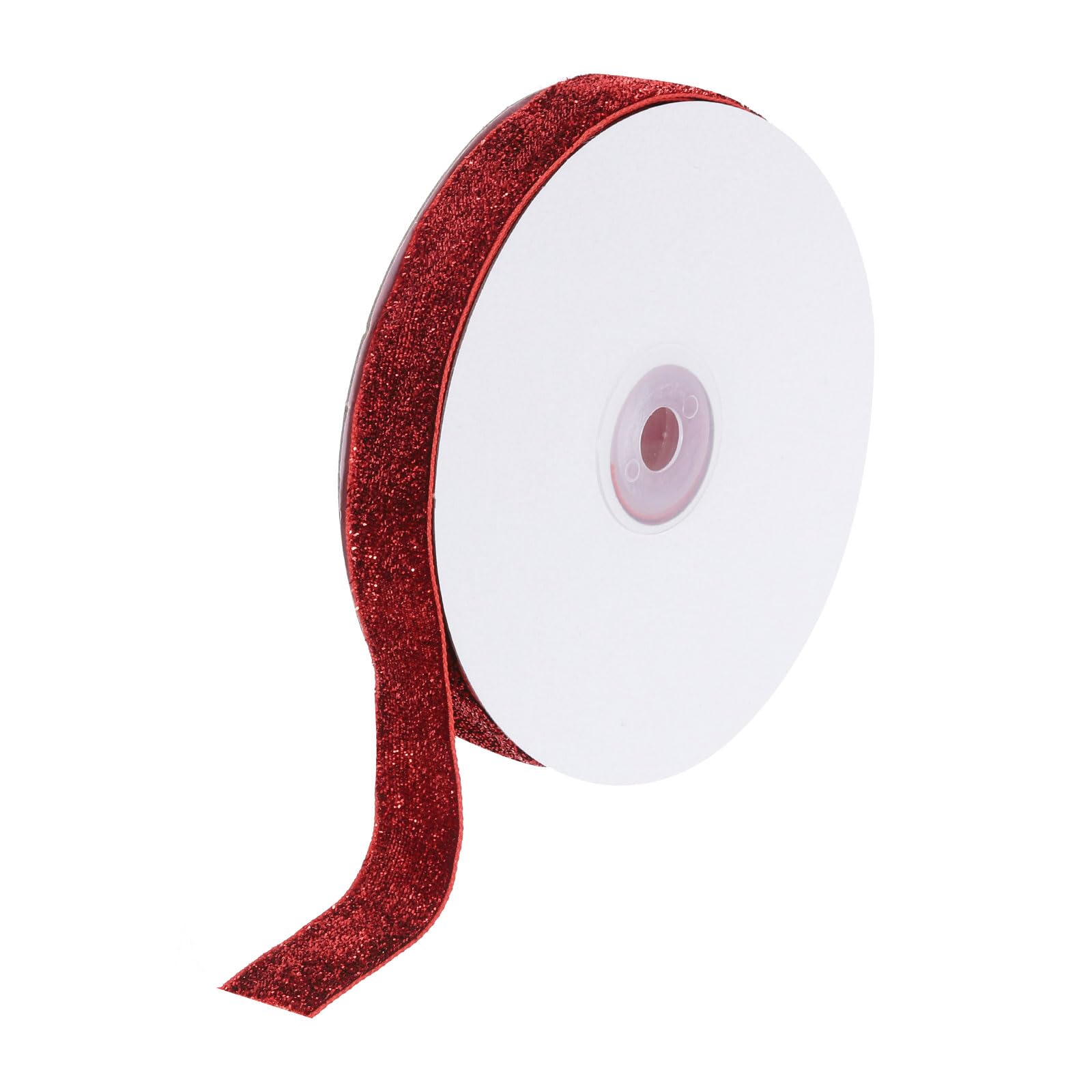 sourcing map Metallic Glitter Velvet Ribbon 13/16 Inch x 10 Yard Single Face Sparkle Ribbon for Christmas DIY Crafts Gift Wrap Bow Decoration Bright Red