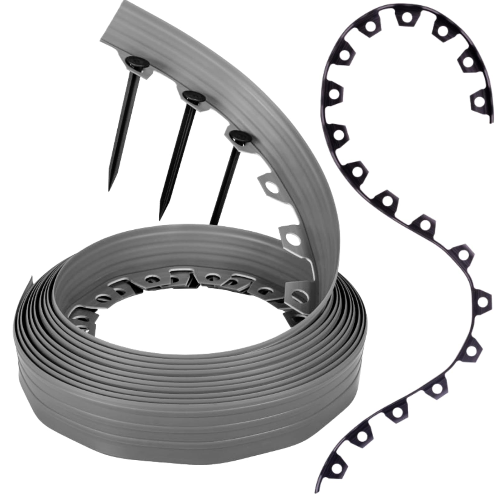GARDENIX Flexible Plastic Lawn Edging, Weather-Resistant Lawn Edging, Flower Bed Edging, Round, Flower Bed Border, Grey, 10 m