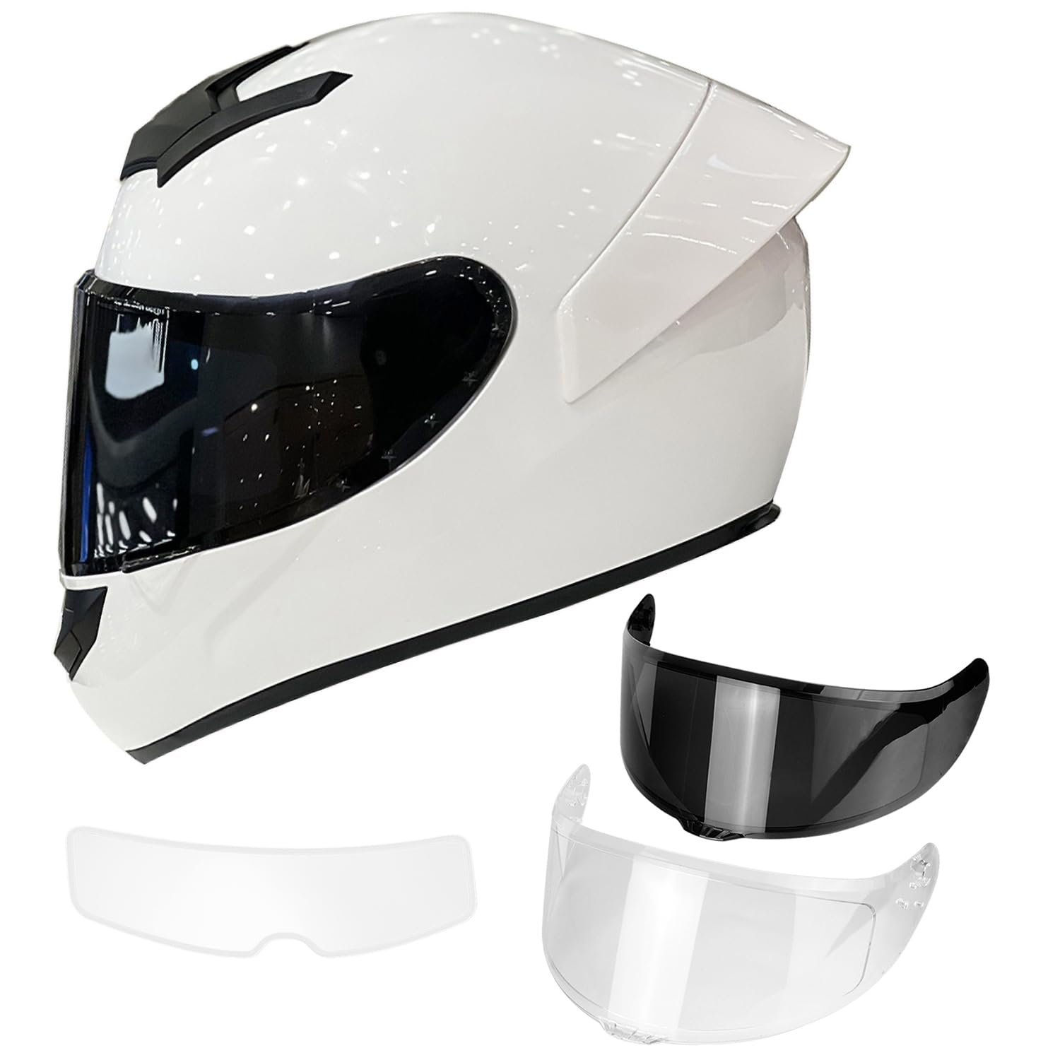 Photo 1 of Deflife Full Face Motorcycle Helmet - White, XXL
