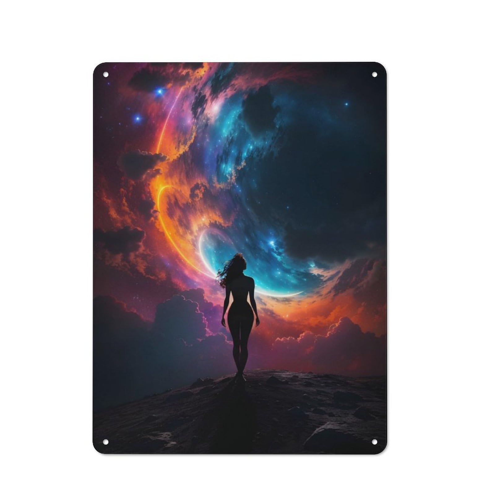 Junmoney Silhouette Woman Galaxy Tin Sign 40X30cm With For Bar Or Restaurant, Retro Decor, For Garage, Workshop And Man Cave Decoration
