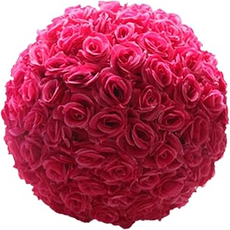 Fake Flower Ball, Flower Ball Hanging Decoration Realistic Faux Silk Plastic Rose Artificial Flowers Balls for Wedding Centerpiece Party Home Decor Hot Pink