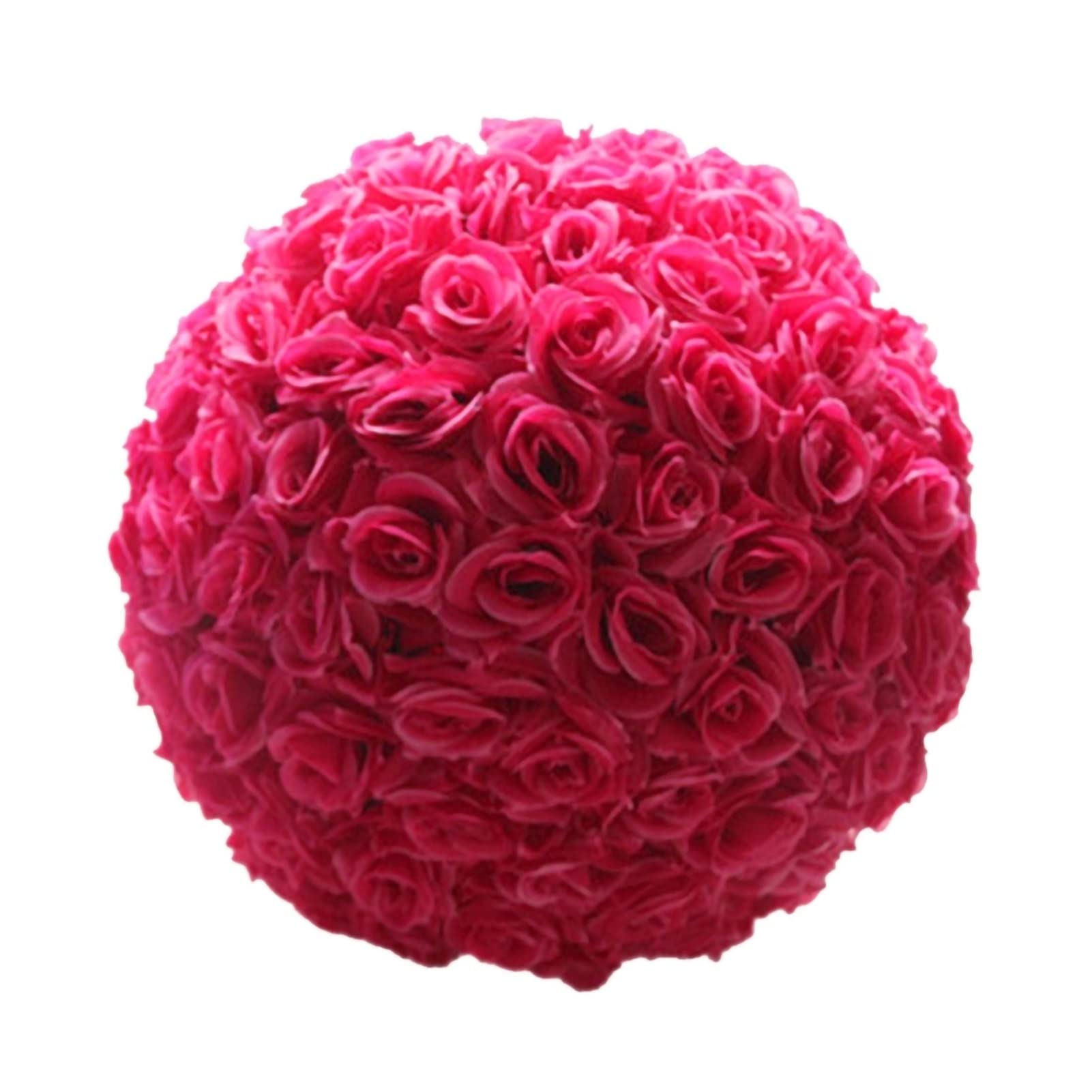Fake Flower Ball, Flower Ball Hanging Decoration Realistic Faux Silk Plastic Rose Artificial Flowers Balls for Wedding Centerpiece Party Home Decor Hot Pink