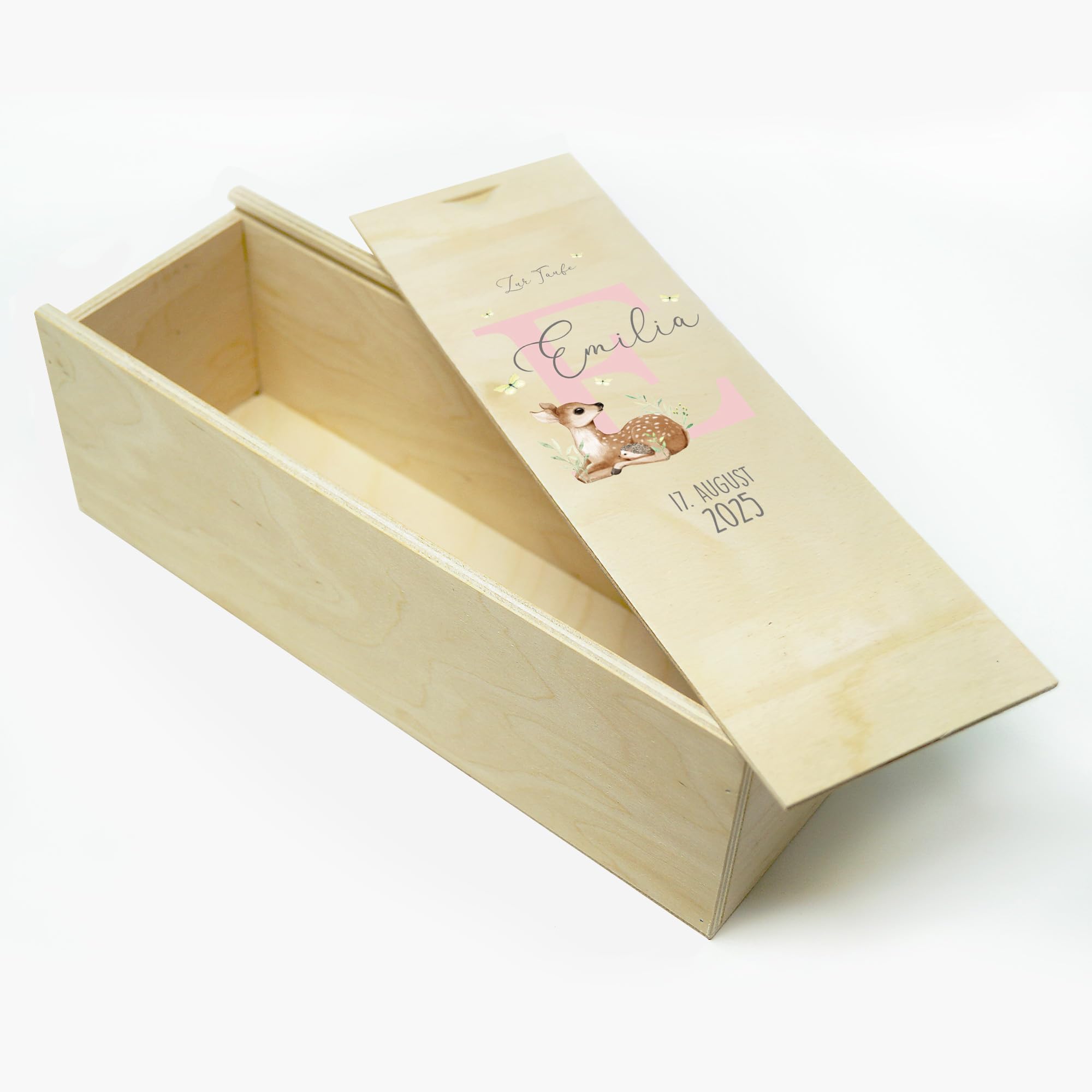 Wandtattoo Loft Taufkerze Junge Mädchen bedruckt personalisierter Buchstabe Reh Rehkitz Kerze zur Taufe Geburtstag Geschenk/Mädchen/Taufkerze 25 x 7 cm