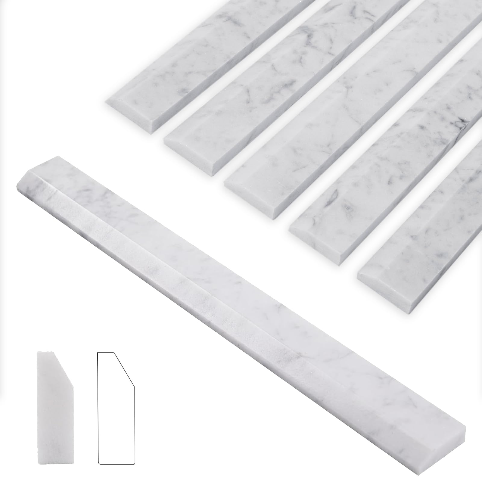 Diflart 10 Pcs Carrara White Marble Pencil Liner Trim, 3/8×12 Inch Polished
