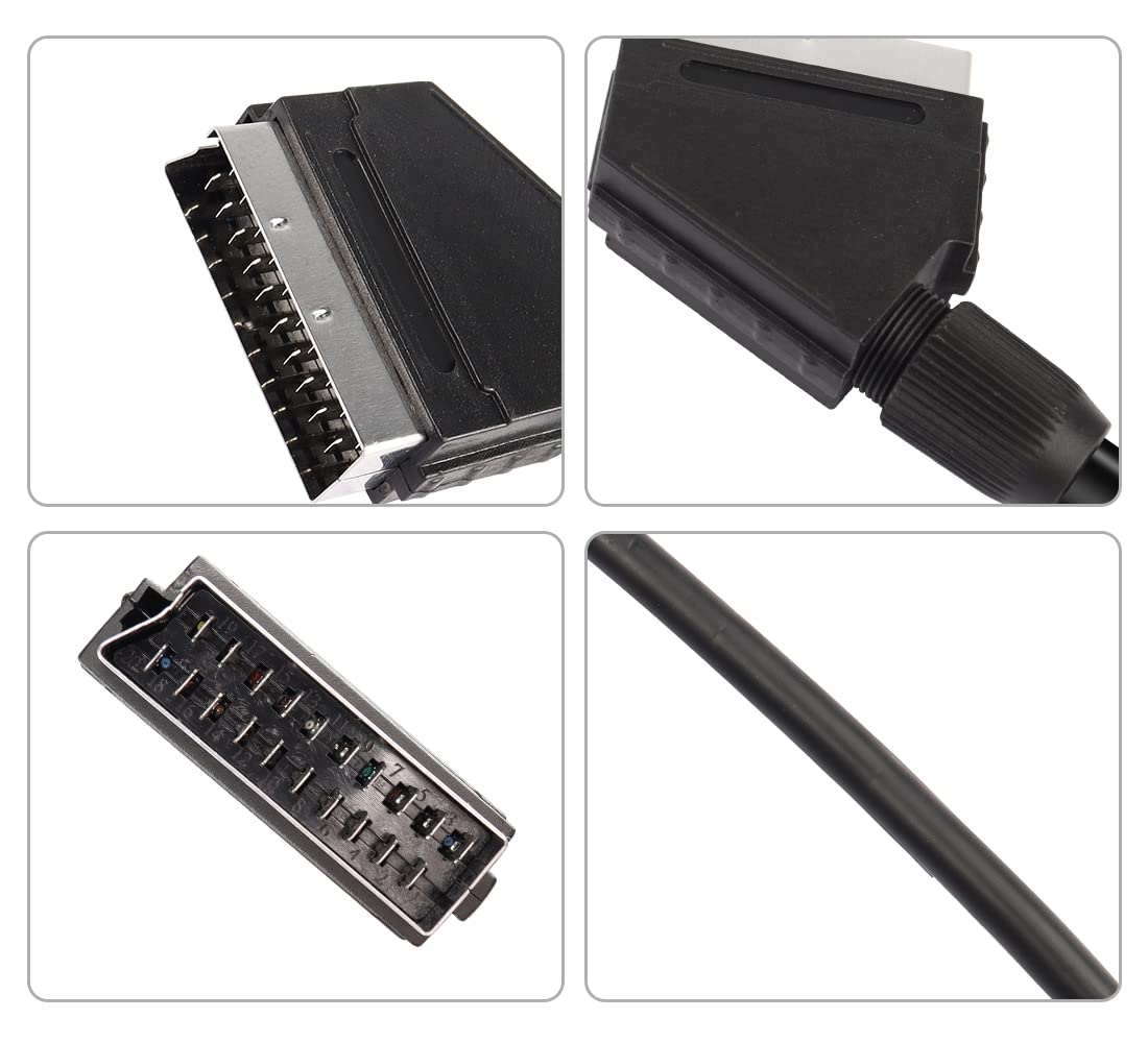 YAODHAOD Câble SCART galvanisé 1,5 m 21 pôles, blindé multiple, fiche de précision, Full HD (mâle vers mâle)