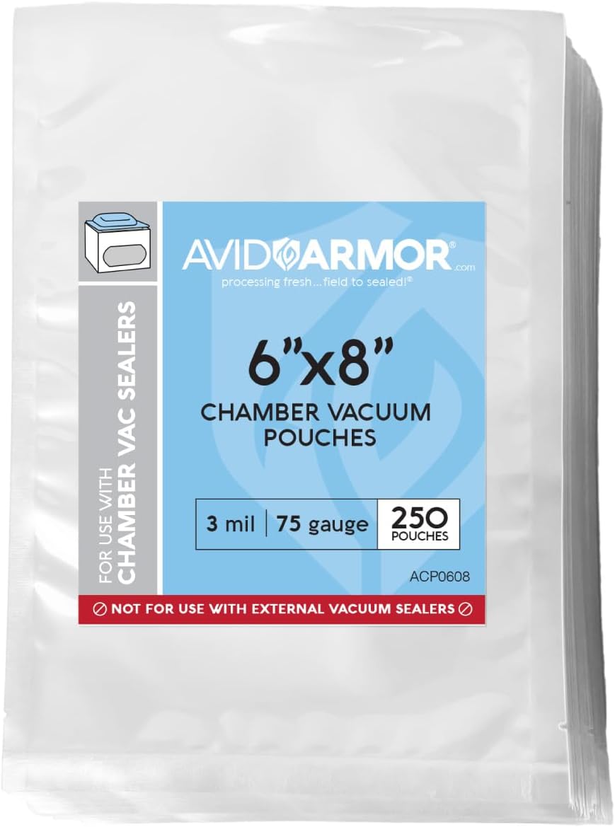 Avid Armor Chamber Machine Pouches, Pre-Cut Chamber Vacuum Sealer Bags, Heavy Duty Seal Pouch, BPA-Free Chamber Sealer, 6 x 8 inches, Pack of 250 Vacuum Chamber Pouches