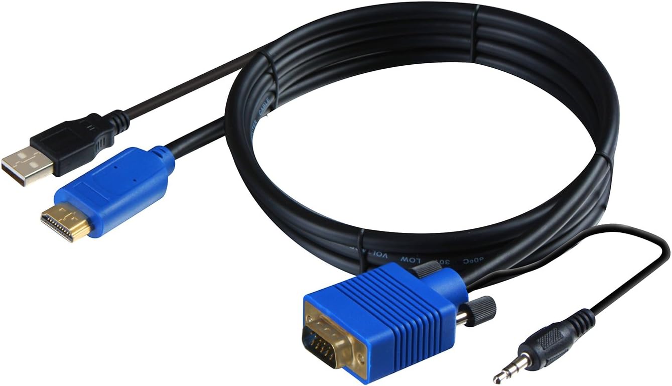 XXONE HDMI to VGA Cable Adapter with Audio Cord and USB, 1080P HD 10ft/3m HDMI Male to VGA Male Converter Cord Support Apple Mackbook Sony PS2 PS3 PS4 Xbox Notebook PC DVD Player Laptop TV Etc