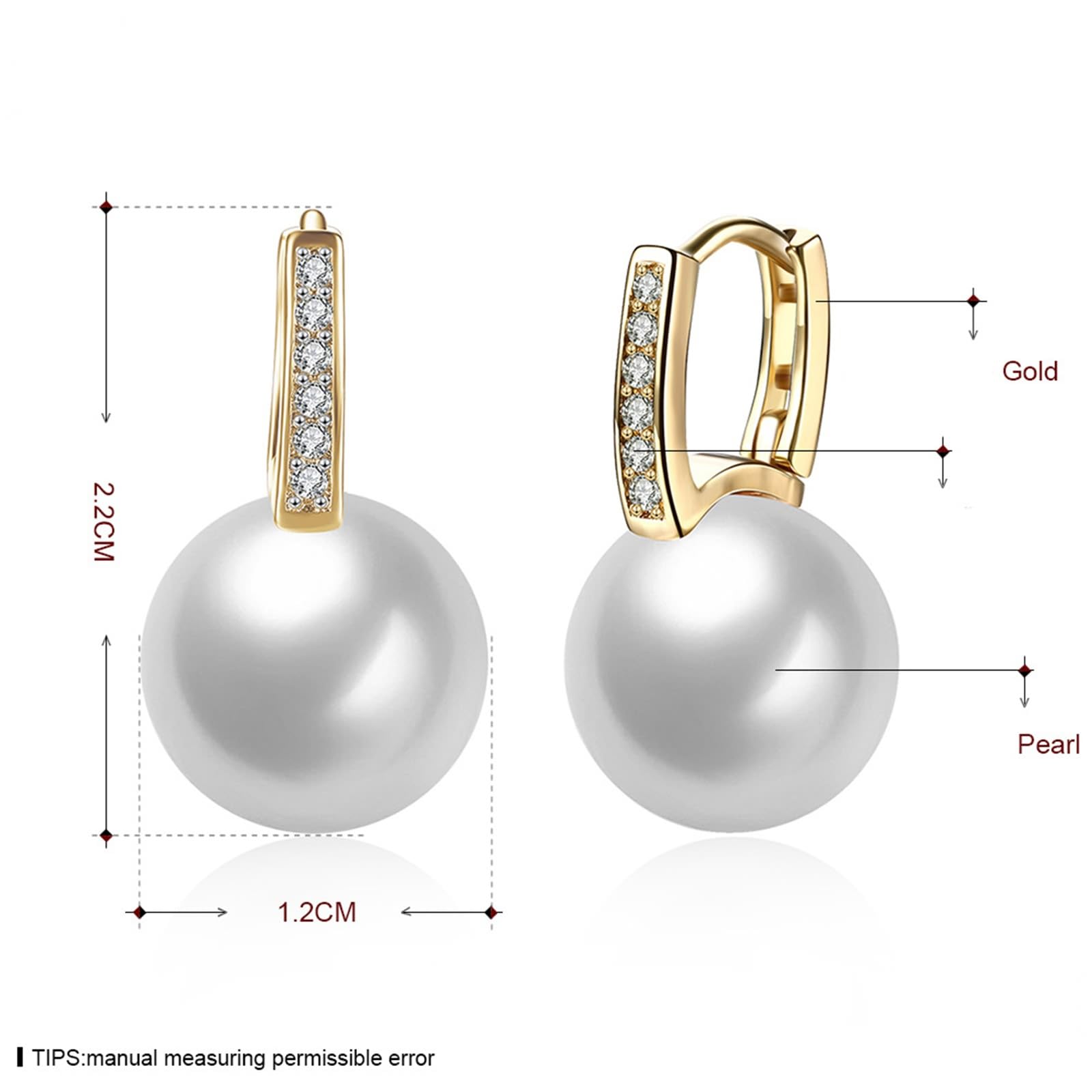 LLXYWJ Hängeohrringe aus 9-karätigem Gelbgold für Damen, runder Diamant-Creolen mit Perle