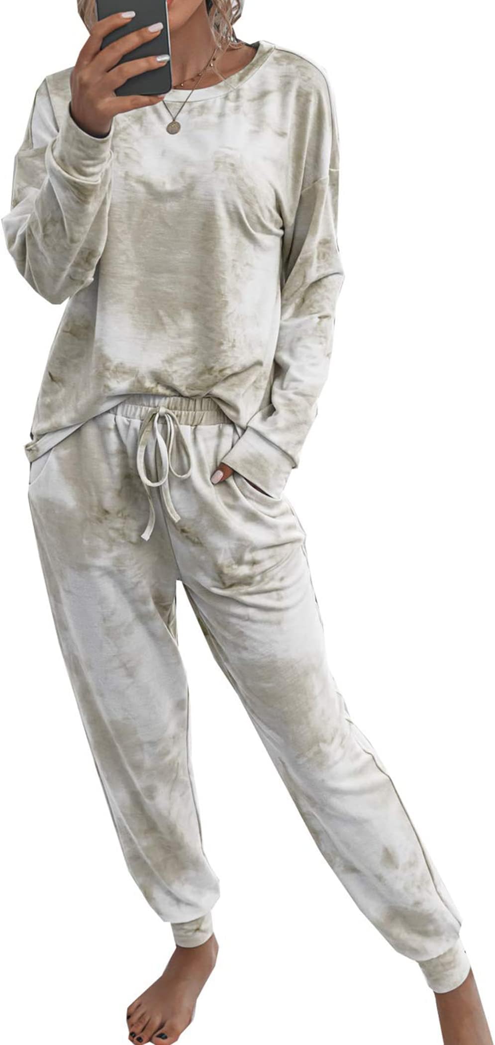 Women's Two Piece Loungewear Fall Casual Long Sleeve Tops Jogger Pants Pajama Sets Matching Outfits Clothing
