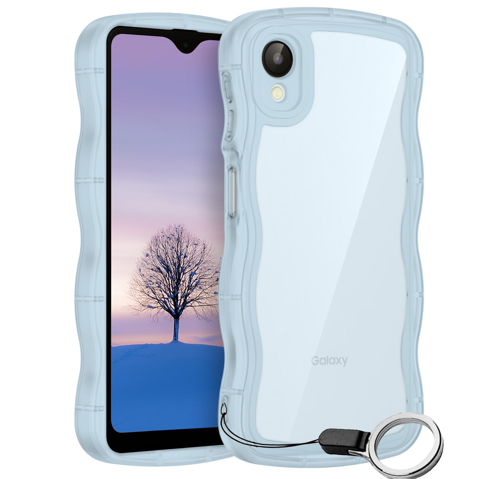Galaxy A23 5G ケース クリアブルー ウェーブ SC-56C SCG18 TPU波状のバンパー 透明 スマホケース かわいい うねうね ギャラクシーA23 SC-56C SCG18 ウェーブ デザイン 可愛い 韓国 女性用 薄型 人気 おしゃれ 耐衝撃 ストラップホール付き(ブルー)