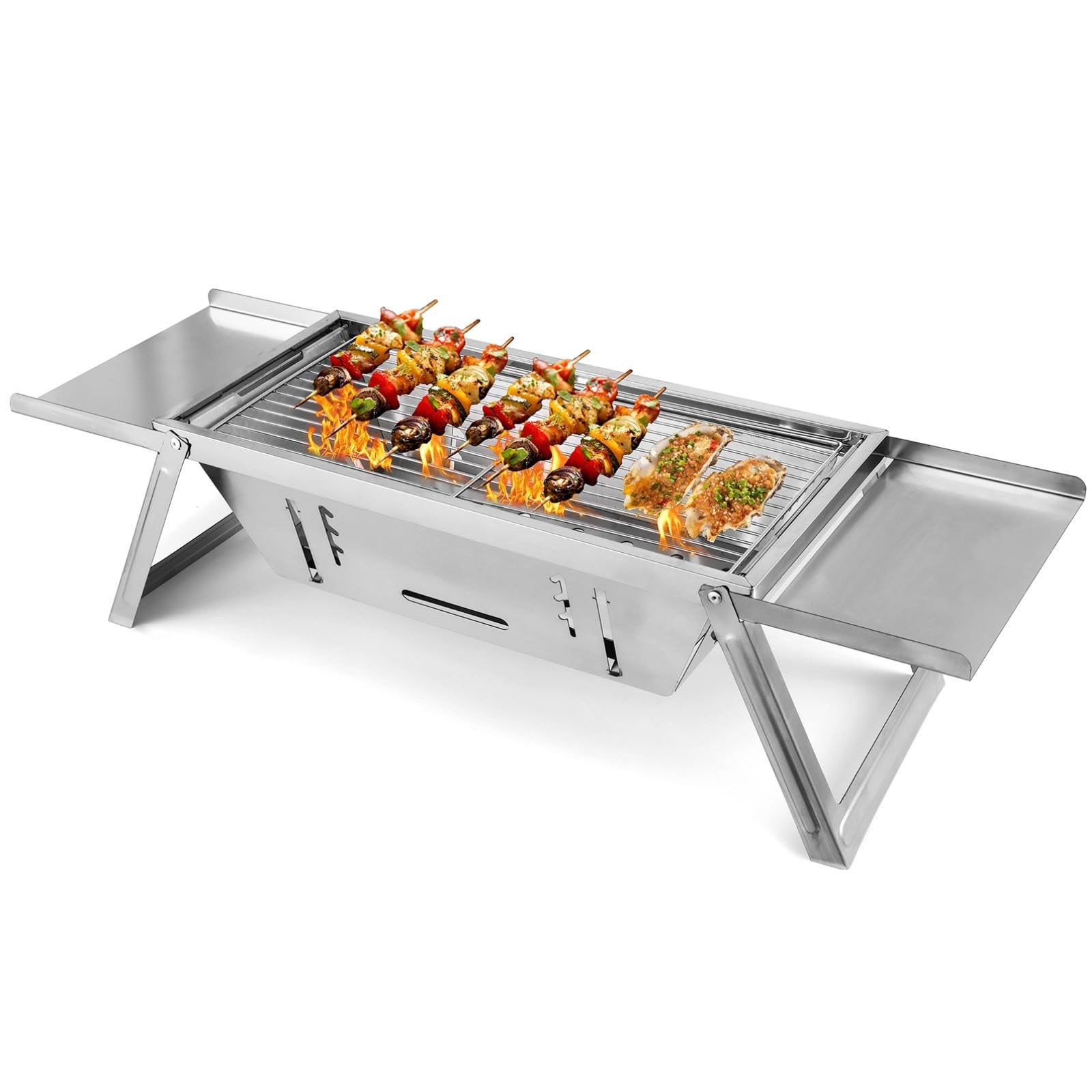 Barbecue portatile pieghevole a carbonella per viaggi, campeggio e giardino, piccolo barbecue affumicatore in acciaio inox, barbecue da tavolo per carbonella, picnic e viaggi