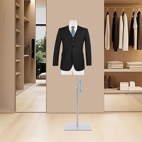 Miniatura 3 de Maniquí masculino con forma de cuerpo de maniquí, 27.5 a 51 pulgadas de altura ajustable de media longitud, modelo de ropa para exhibición de