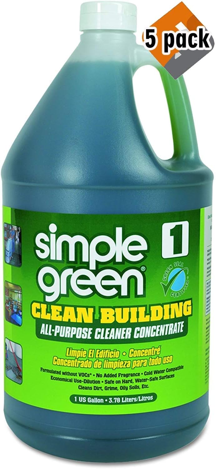 Simple Green Industrial SMP11001 Clean Building All-Purpose Cleaner Concentrate, 1gal Bottle, 5 Pack