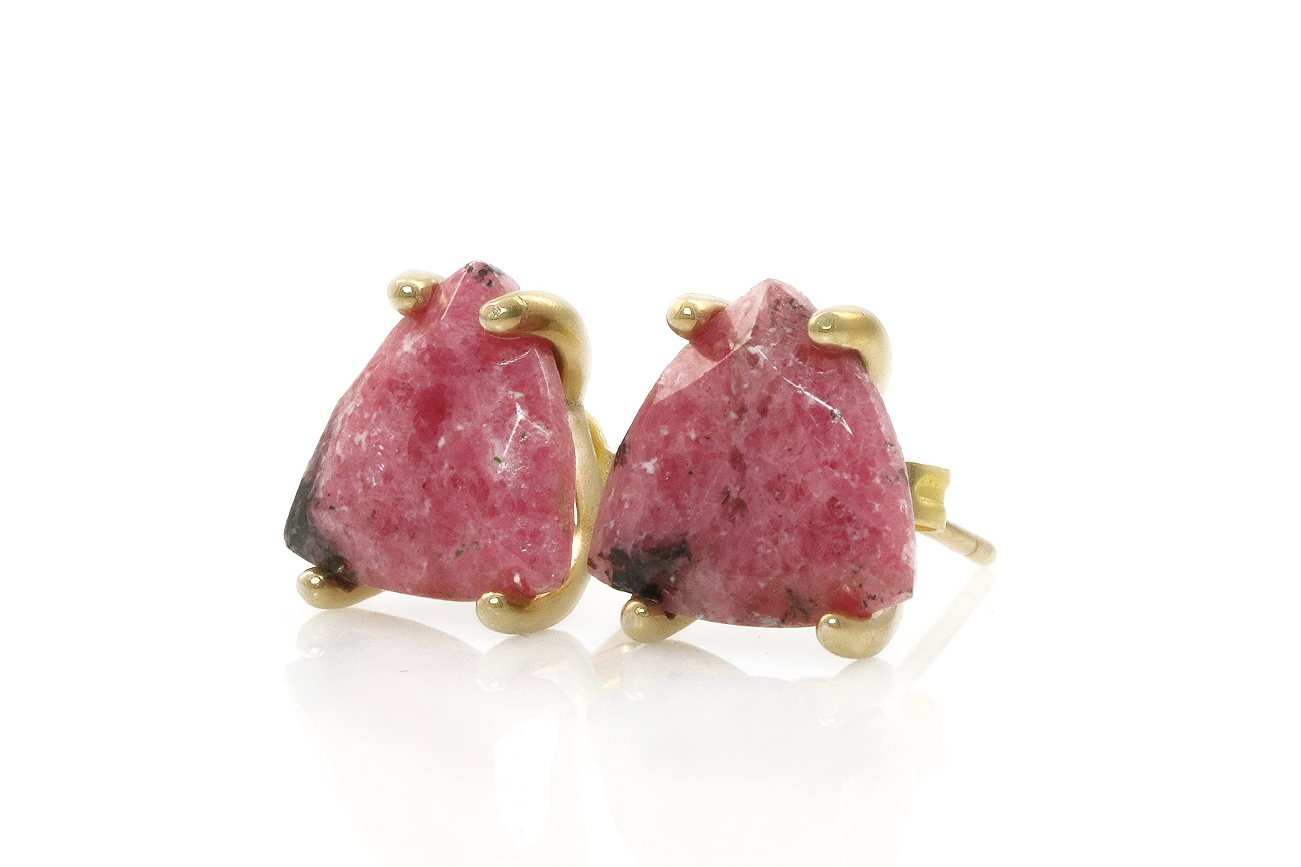 Orecchini di Cristallo di Rodonite Rosato - Orecchini Triangolari Fatti a Mano - Orecchini di Pietra Classica, Orecchini per Tutti i Giorni, Orecchini a Perno Oro - Gioielli Personalizzati per Donne