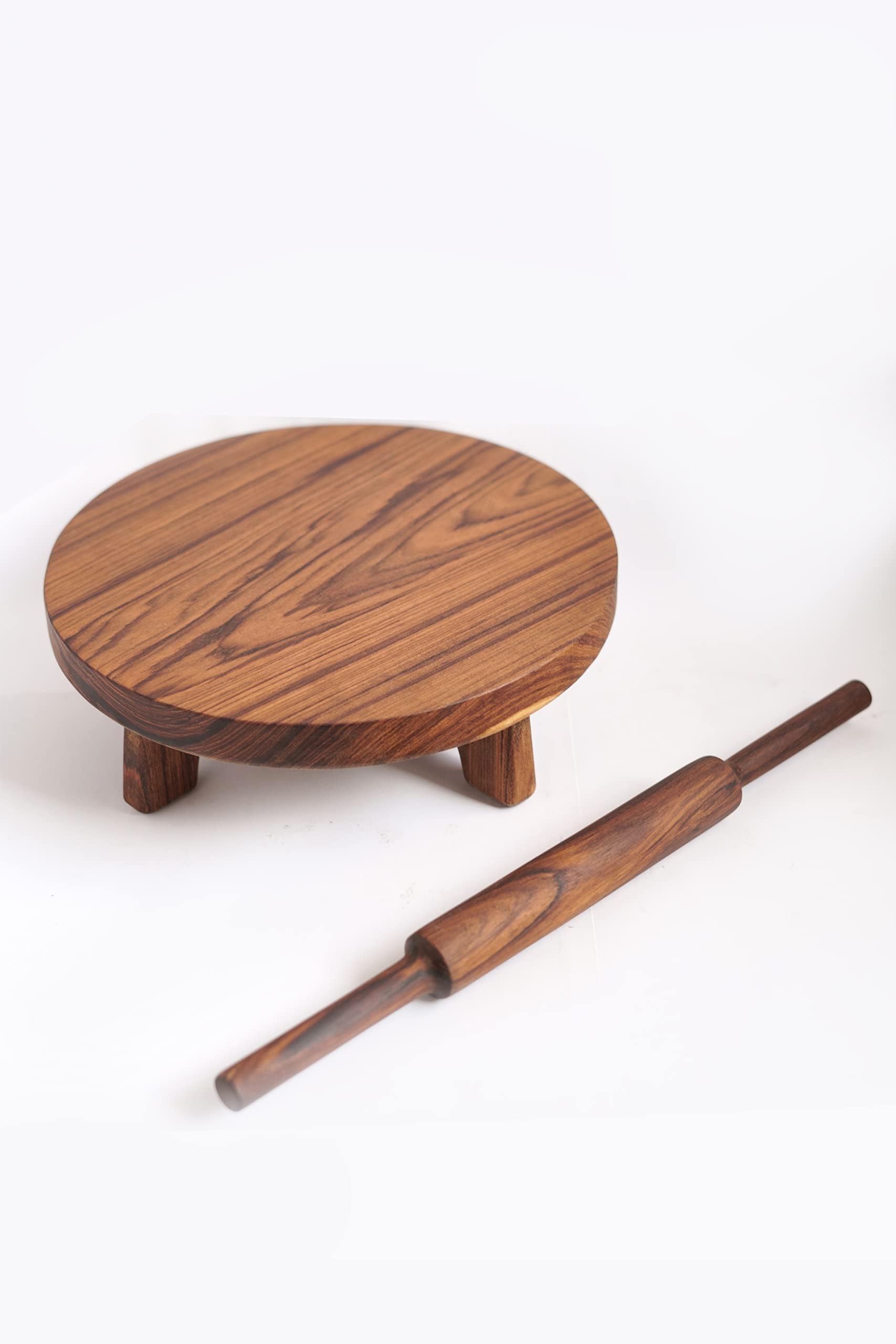 Old Trunk™ | Premium Valsadi Teak Wood Chakla And Belan Set For Kitchen | Polpat-Roti Maker And Rolling pin | Natural Brown (Chakla 10 Inch, Belan 14 Inch)