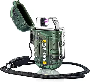 LcFun Waterproof Lighter Outdoor Windproof Lighter Dual Arc Lighter Electric Lighters USB Rechargeable-Flameless-Plasma Cool Lighters for Camping,Hiking,Adventure,Survival Tactical Gear