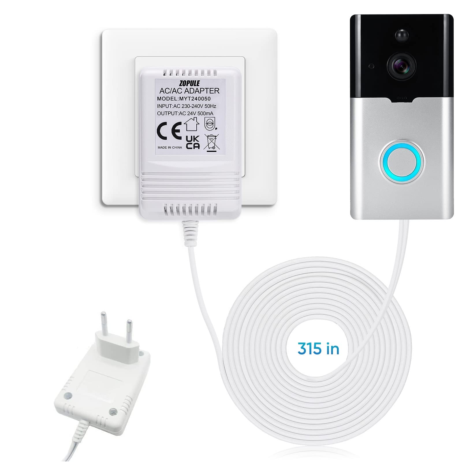 24VAC, 40 VA AC Transformator Plug in met PTC Zekering Compatibel met Ring Nest Deurbel Thermostaten UL gecertificeerd