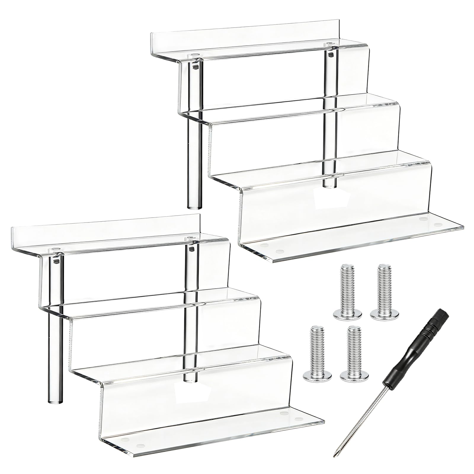 Eidoct Clear 2Pcs Acrylic Riser Display Shelf, 4 Tier Display Stand, Acrylic Display Risers, Tiered Display Stand, Acrylic Shelves For Figures Cupcake Spice Cosmetics Lotion Dessert Perfume Stand Organizert