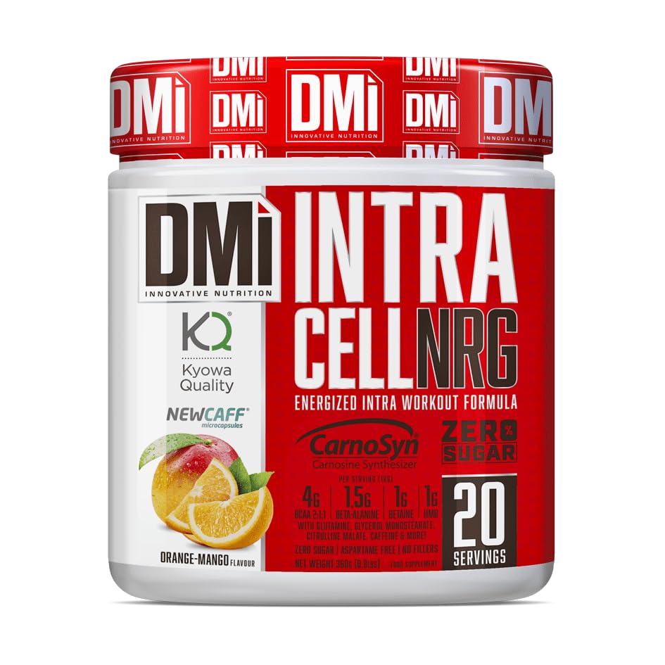 DMI INNOVATIVE NUTRITION Intra-Cell NRG 360 g Sabor Naranja-Mango– Intra-Workout con BCAAs, Beta-Alanina CarnoSyn®, Cafeína NewCaff™, Glutamina Kyowa® – Rendimiento, Energía y Recuperación Muscular