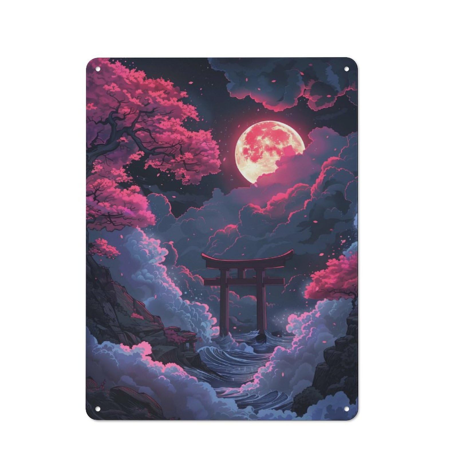 Junmoney Neon Torii Gate Nightscape 40X30cm Retro Printed Metal Sign With For Home Bar Wall, A Decorative Christmas Gift For Home Bar Decor Fans
