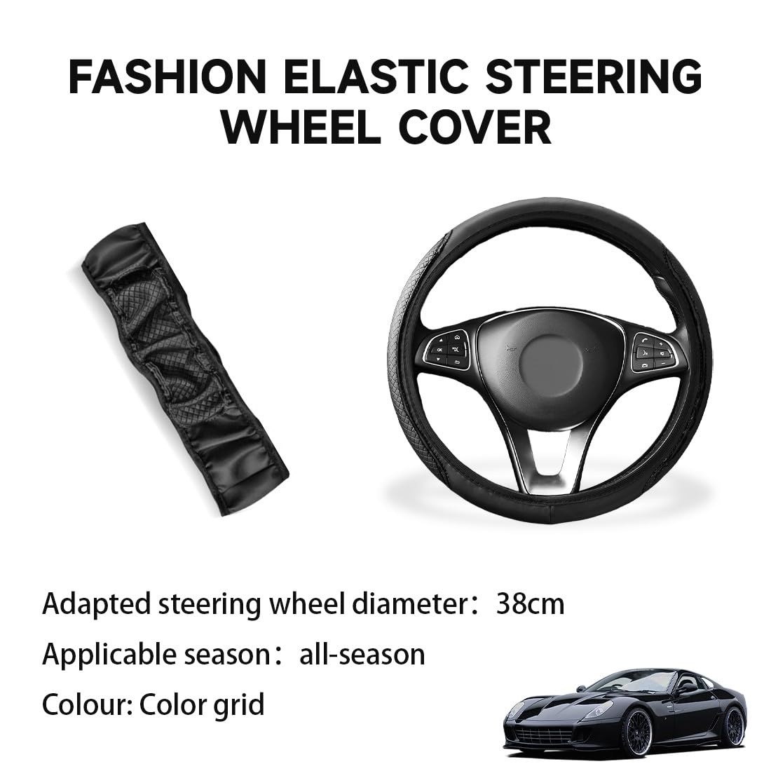 Coprivolante Auto in Pelle Elastica Antiscivolo PU Traspirante, Universale, Nero 1 Pezzo