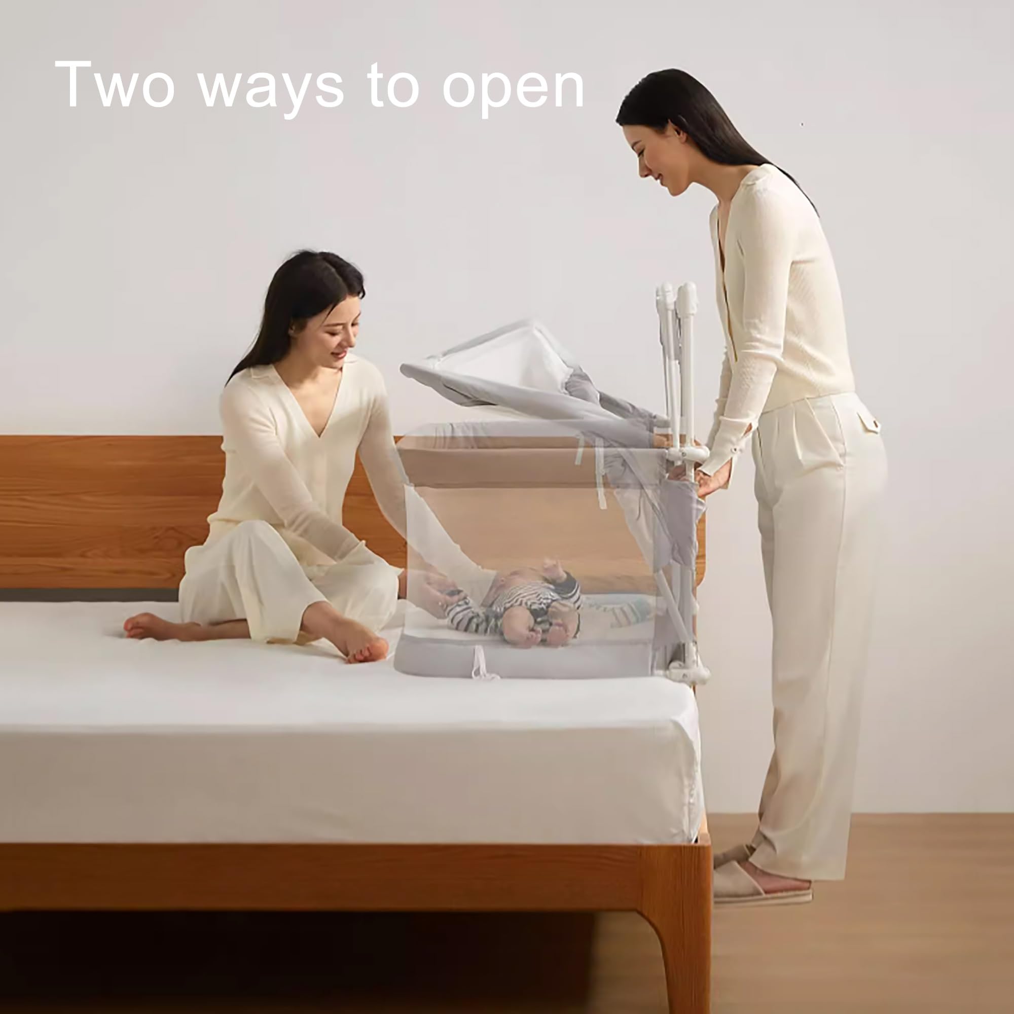 3 in 1Beistellbett Baby, Babywiege, Stubenwagen Babybett, Baby Bett,reisegitterbett, beistellbett Baby boxspringbett, Beistellbett mit Moskitonetz, Tragbares Bett für Säuglinge/Neugeborene(Creamy-whit