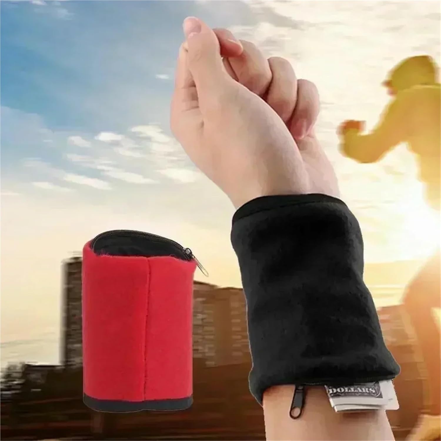 Wrist Wallet for Women Men 5pcs Mini Wrist Wallet Pouch Band Fitness Sports Zipper Wristband CyclingHiking Outdoor Camping Tool(Black)