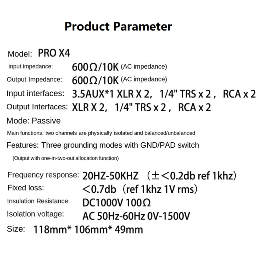 PRO X4 Isolatore Audio Multifunzionale 6,5 mm 3,5 mm XLR RCA Isolatore del Rumore Audio, Filtro Acustico per Corrente Filtro di Terra