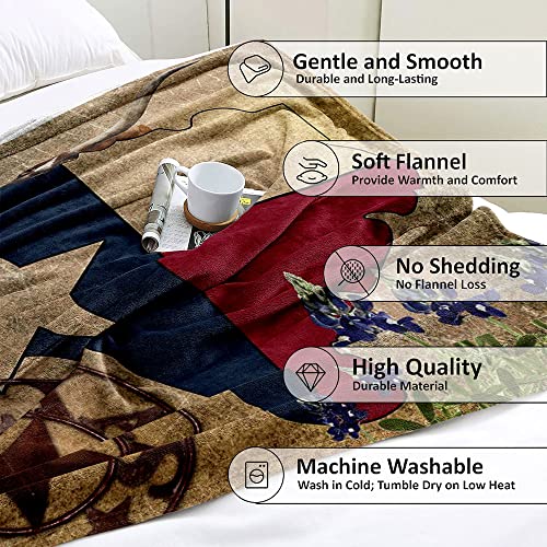 Luvivihome Western Throw Blanket, Texas Flag Cattle Bull Bluebonnet Ranch Wild West Rodeo Cowboy Blanket, Cozy Soft Lightweight Fluffy Fuzzy Warm Plush Flannel Fleece Blanket For Couch, Sofa, 40"X50" #TOP5