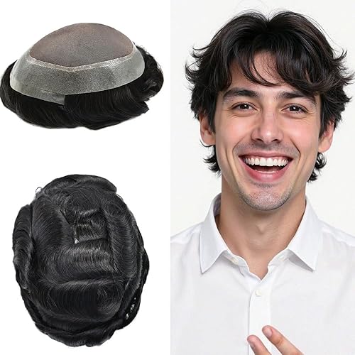 Hombres Toupee Cabello humano duradero fino Mono Hair Toupee para hombres unidades de cabello transparente Poly Mens Toupee sistemas de cabello