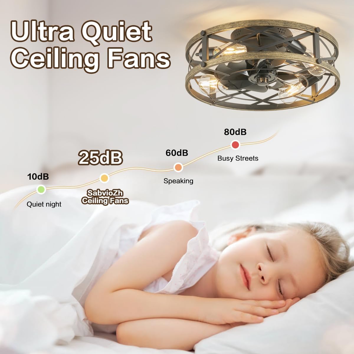 19" Caged Flush Mount Ceiling Fans with Lights and Remote, Farmhouse Low Profile Ceiling Fan with Light, Rustic Bladeless Ceiling Fans with Lights for Kitchen, Living Room, Bedroom