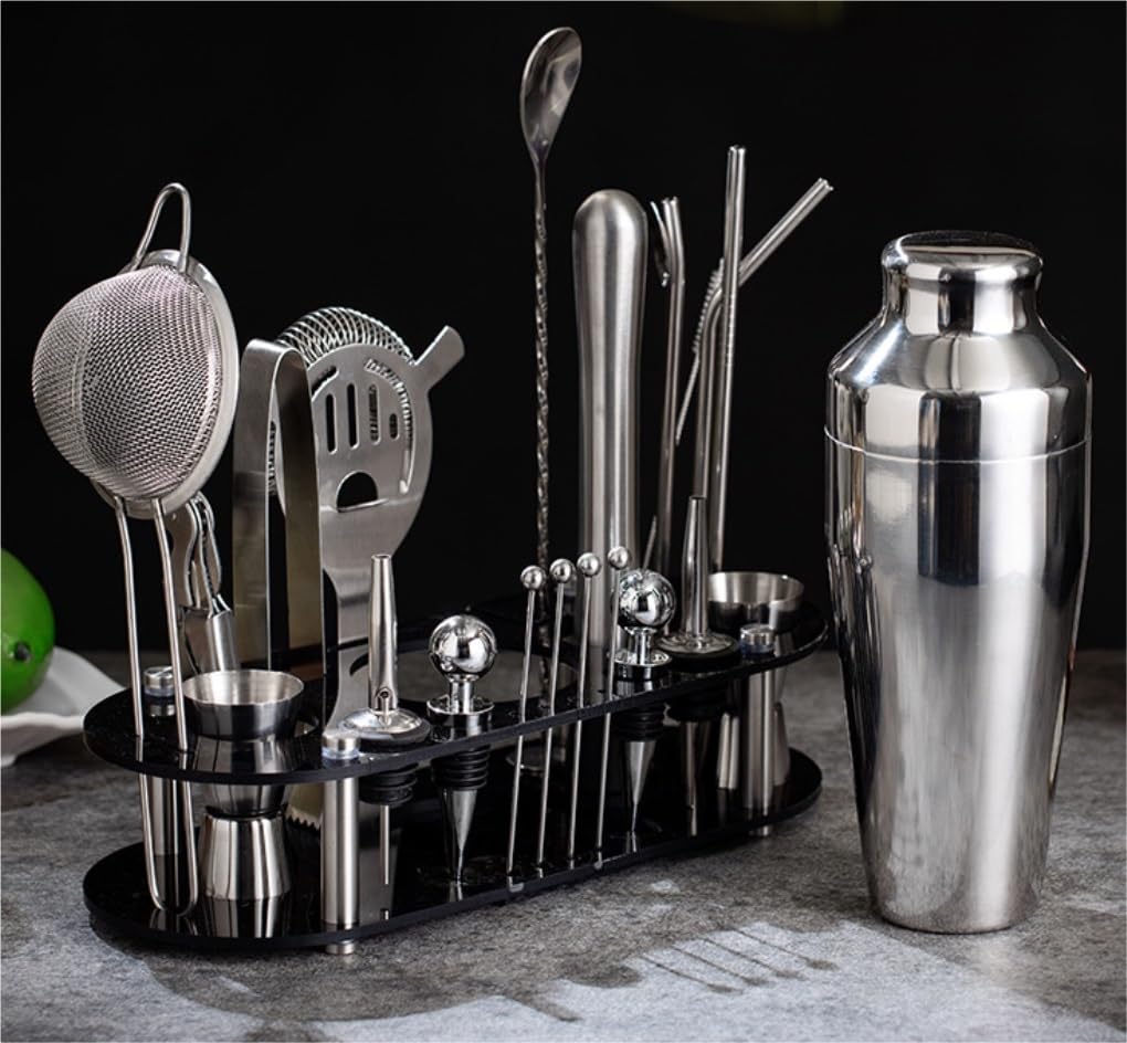 Professionale Barman Set, Set Di Attrezzi Da Bar Da 23 Pezzi Con Supporto In Bambù Kit Perfetto Per Barman Domestico Set Di Shaker Per Cocktail Per Un Drink Perfetto Shaker Cocktail Kit (Color : A,