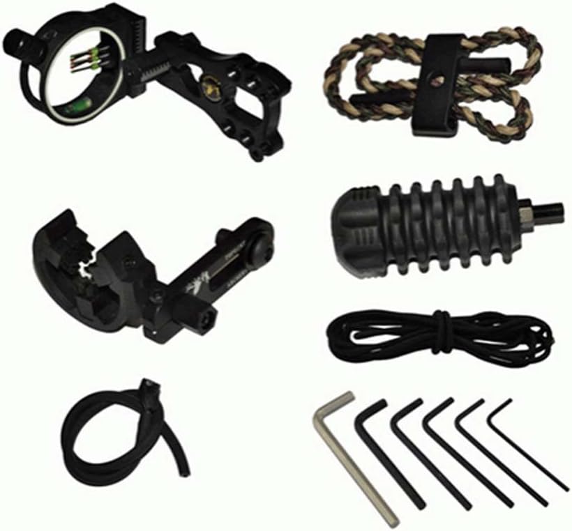Danay Hot Sell Archery Upgrade Combo, 5 Pin Bow Sight with Level and Light, Arrow Rest, Stabilizer, Sling, Peep