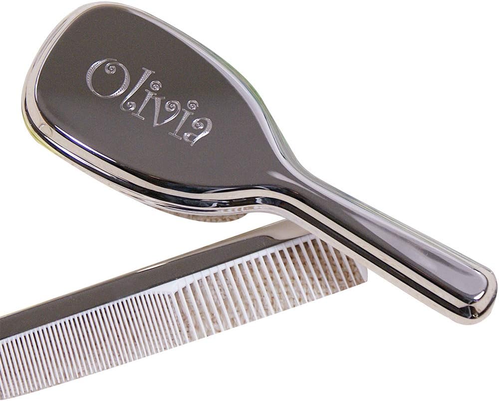 GiftsForYouNow Engraved Silver Nickel-Plated Personalized Baby Comb and Brush 2-Piece Set